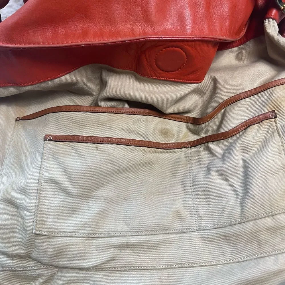 Lauren Ralph Lauren Large Leather Orange Red Hobo Bag Brown strap and trims.